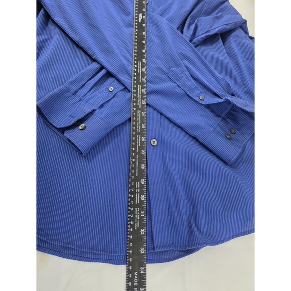Van Heusen Dress Shirt Mens XL 17 17 1/2 Blue Pin Stripe Long Sleeve Pocket - Picture 8 of 8